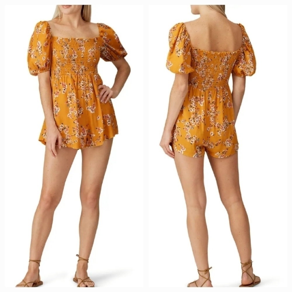 Flynn Skye Justine Romper Off Shoulder Small Yellow Floral